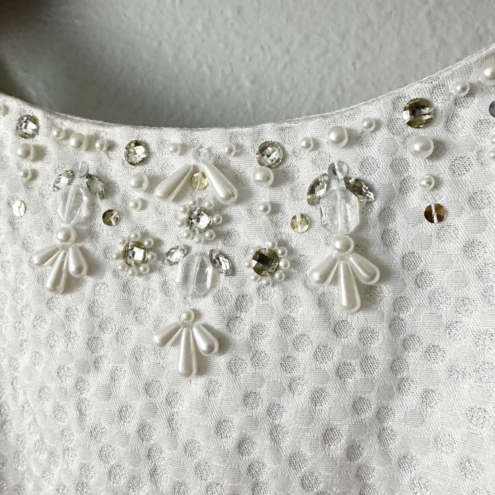 Eliza J White Shimmer Embellished Neckline Sleeveless‎ Fit Flare Dress Size 12 - Picture 3 of 15